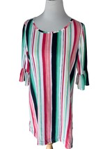 Crown &amp; Ivy multicolor striped quarter peplum sleeve scoop neck dress Medium - £24.63 GBP