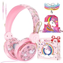 Unicorn Headphones For Girls Kids For School, Kids Wired Headphones With Microph - £28.76 GBP