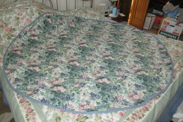Laura Ashley Blue Pink Green White Floral 72" Round Tablecloth Cotton Polyester - $46.75