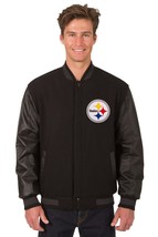 NFL Pittsburgh Steelers Wool Leather Reversible Jacket Front Patch Logos Black - £173.80 GBP