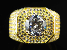 4.00 Ct Mens Pave Diamond Octagon Wedding Pinky Ring With 14K Yellow Gol... - $151.70
