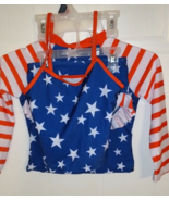 Toddler Girl&#39;s Stars &amp; Stripes 3-Piece Tankini Swimsuit with Rash Guard ... - $11.61