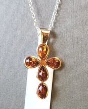 Natural Baltic Amber Cross Pendant Necklace in Sterling Silver on 925 20&quot; Chain - £23.55 GBP