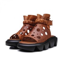 Platform Sandals Genuine Leather New Summer Women Shoes Elastic Band Casual Retr - £97.68 GBP