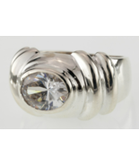 Chunky Sterling Silver Oval Cubic Zirconia Solitaire Ring Size 6.5 - $2,203.32 MXN