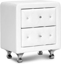 Baxton Studio Stella Crystal Tufted Upholstered Modern Nightstand, White - £161.88 GBP