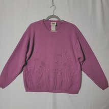 Womens Northern Reflections Pullover Sweater Size XLT Magenta Floral Vintage - £10.85 GBP