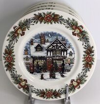 4 Dinner Plates 11” Royal Stafford Christmas Toy Shop Winter Snow NEW - $54.40