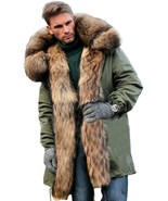 Aofur Men&#39;s Winter Warm Thick Faux Fur Slim Trench coat Jacket Parka Hooded - $60.00