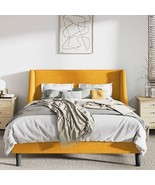 Full Size Yellow Linen Blend Upholstered Platform Bed with Wingback Head... - $7,406.90 MXN