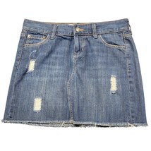 Old Navy Blue Jean Mini Skirt Distressed Grunge A-Line Denim Zip Women&#39;s... - £7.45 GBP