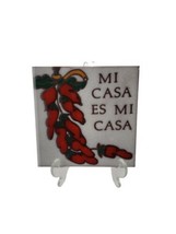 Mi Casa Es Mi Casa Hand-Painted Ceramic Tile w Red Chilli Peppers Made In Italy - £12.41 GBP