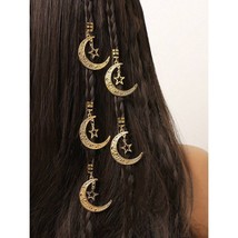 Gold Crescent Moon &amp; Star Hair Charms – Boho Braid Jewelry Clip Set - $15.00