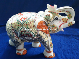 Marble Elephant Statue Hand Painted Traditional Arts Good Luck Gift Deco... - $107.46+