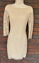 Nude Lace Sheath Dress 0 Long Sleeve Zip Jeweled Buttons Belle Badgley Mischka - £22.36 GBP