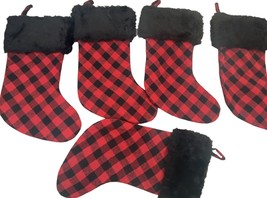 Christmas Stockings 5 Pack 16&quot; Red Black Buffalo Checkered Plaid Plush Farmhouse - £26.10 GBP