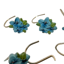 Vintage Blue Green Floral Heavy Resin Bathroom Shower Curtain Hooks Lot of 12 - £11.51 GBP