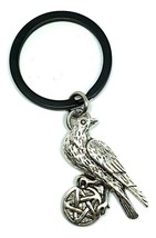 Crow Raven Pentacle Key Ring Key Chain Keyring Pagan Wiccan Gift &amp; Velve... - £10.01 GBP