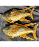 Pair of 2 Decorative Carved Wood Wooden Fish Statue Sculptures Carvings ... - $78.43 CAD