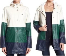 Lucky Brand Women&#39;s Green Blue Varsity Colorblock Rain Coat Size Large - £24.74 GBP