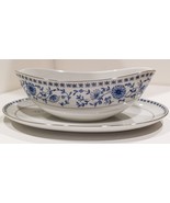 Mikasa Blue &amp; White Gravy Boat With Attached Under-plate Fuji Pattern 8432 - £12.01 GBP