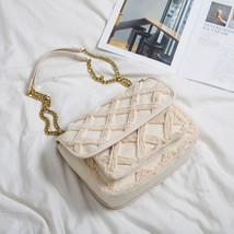 Chic French Style Canvas Women Flap Bag Plush Diamounds Lattice Shoulder Crossbo - £59.98 GBP