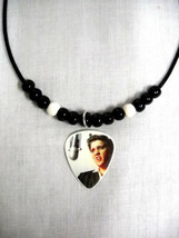 1956 Color Elvis Presley Singing Photo Guitar Pick Pendant Adj Beaded Necklace - £9.58 GBP