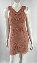 Ryse The Label Mini Sheath Dress Size Small Lace Coral Pink Lined Fray D... - $29.70