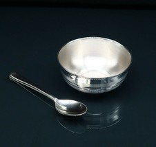999fine solid silver handmade bowl&amp;spoon for baby vessel utensils home a... - £80.78 GBP
