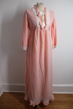 Vtg Avian L Peach Orange Long Nylon Acetate Ruffle Nightgown House Dress - £42.53 GBP