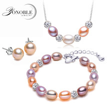100% Wedding Freshwater  Jewelry Sets,925 Silver Natural  Necklace Earring Set A - £26.64 GBP