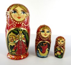 Matryoshka Nesting Dolls 3.9&quot; 3 Pc., Tsar Saltan Fairytale Hand Made Russian 983 - £24.22 GBP