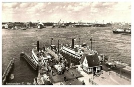 Amsterdam Port Het Y with Ships Buildings Old Cars RPPC Postcard - £11.83 GBP