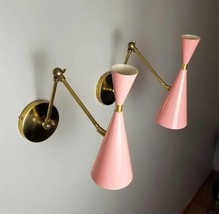 Italian Modern Brass &amp; Pale Pink Enamel Monolith Reading Lamp Decor Light - £220.40 GBP