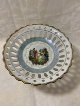 Vintage Candy Dish on a Pedestal Victorian Courtship Picture Design Gold... - £8.85 GBP
