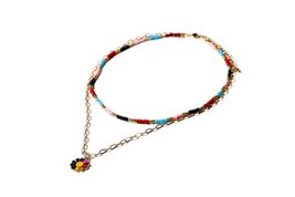 Charming Charlie 2-Layered Multicolor Beaded and Chain Link Necklace with Colorf - £10.40 GBP