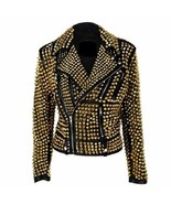 Women&#39;s Black Full Gold Studded Patent Handmade Fashion Genuine Leather ... - $577.52 CAD