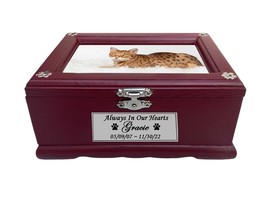 Small Pet Urn For Dogs or Cats, Picture Pet Urn, Engraved Pet Name Plate, - £47.69 GBP