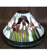 Tiffany Style Leaded Stained/Slag Glass  20&quot; Dia Lamp Shade Iris Floral ... - $445.49
