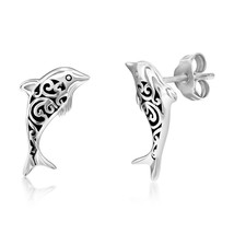 Sterling Silver Oxidized Dolphin Studs - £29.61 GBP