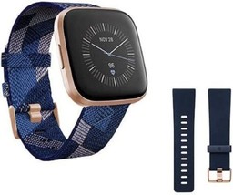 Fitbit Versa 2 Special Edition Smart Watch Navy Pink Woven/Copper Rose S&L Band - $197.01