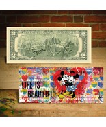 MICKEY &amp; MINNIE MOUSE - LIFE IS BEAUTIFUL $2 Genuine Bill Rency Art HAND... - $32.00