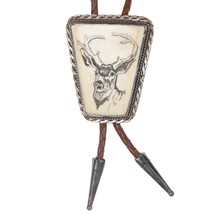 c1970 Sterling Carved Deer bone bolo tie - £192.08 GBP