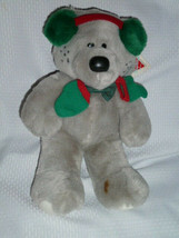 DAKIN 1988 Bear Plush grey ear muffs &amp; mittens, plaid bow tie NWT 16&quot;H - £118.26 GBP