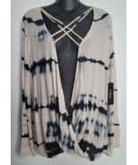 Lulus Womens Top Wrap Navy Tie Dye Small S Bell Sleeve NEW Deep V-Neck Sexy - £29.75 GBP