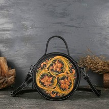 Retro Circular  Handbags Women Bags Designer 2022 New Handmade Embossed Floral C - £171.30 GBP