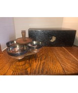 Vintage Royal Lancer Genuine Walnut Revolving Lazy Susan W/4 Glass Bowls... - $136.70 CAD