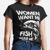  Women Want Me Fish Fear Me Black Women Classic T-shirt - £13.14 GBP