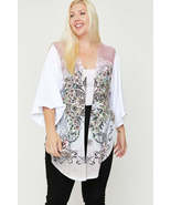 Plus Size White Floral Wings Sublimation Print, Long Body Cardigan - £15.18 GBP