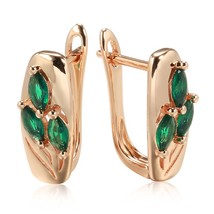 New Emerald Oval Cut Zircon Drop Earrings for Women 585 Rose Gold Leaf Earrings  - £9.94 GBP